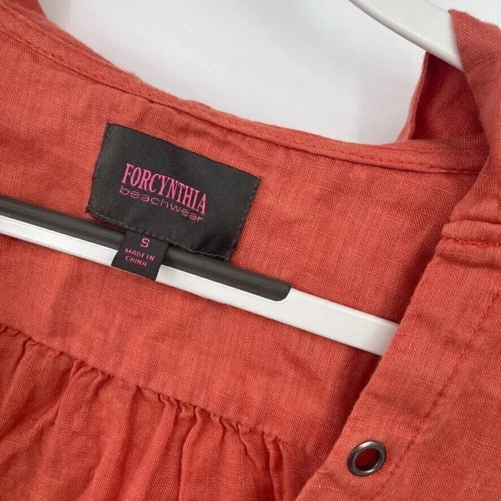 ForCynthia Womens Cover Up Small Salmon Pink V Neck Linen Casual Beachwear Knit